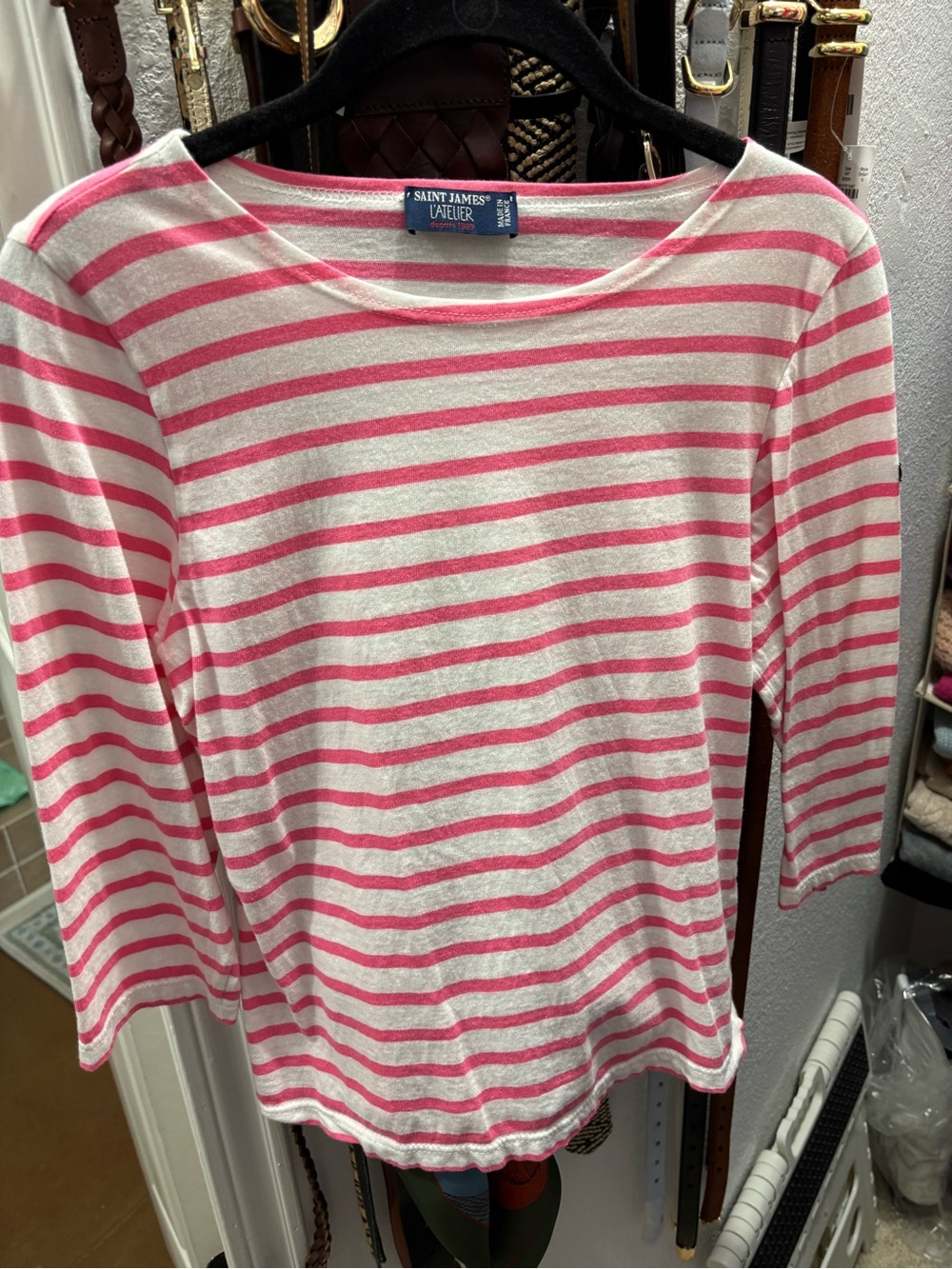 Saint James Pink & White Striped Boatneck Shirt